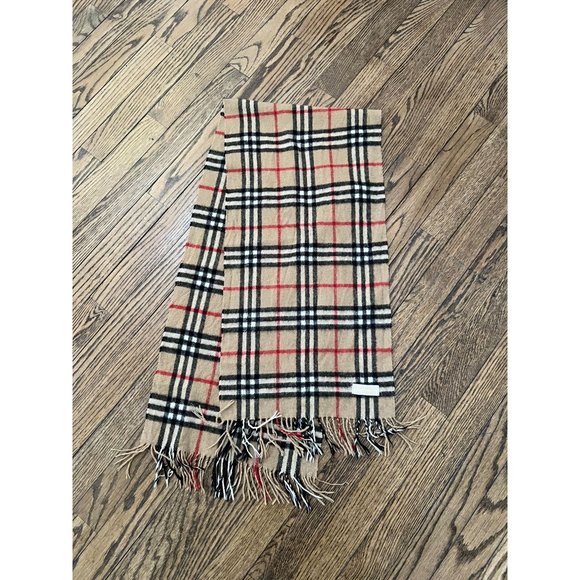 VINTAGE Burberrys of London Pure Cashmere Nova Check Fringe Scarf CLASSIC - Picture 9 of 9